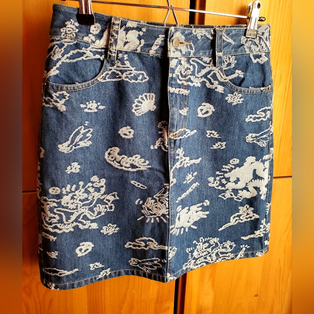 Vivienne Tam Denim Patterned Mini Skirt Size Small